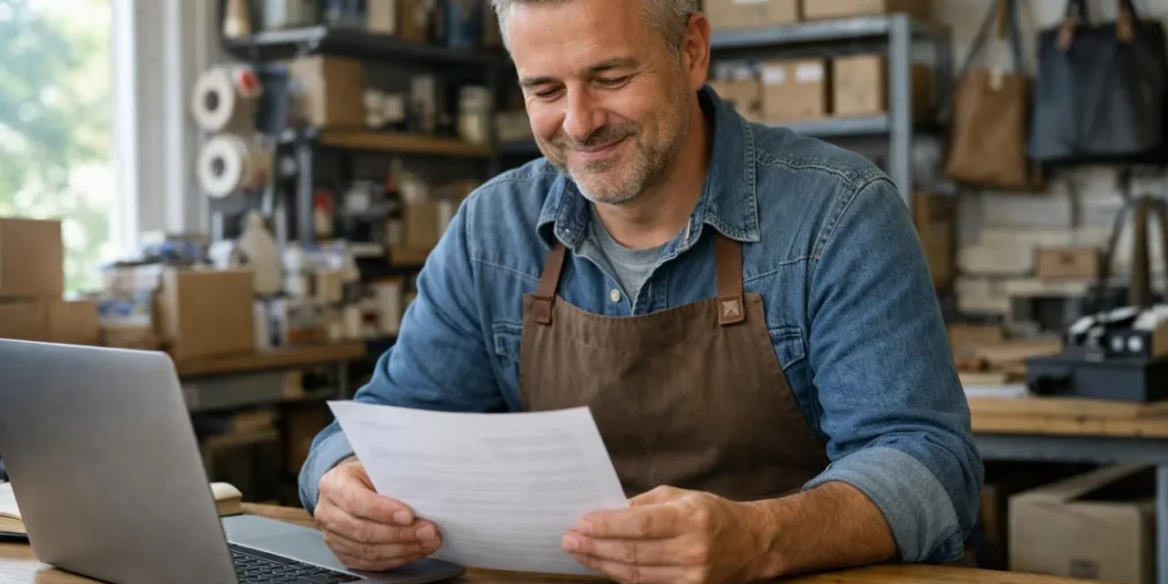 Artisan dans son atelier consultant les garanties de son assurance multirisque pro