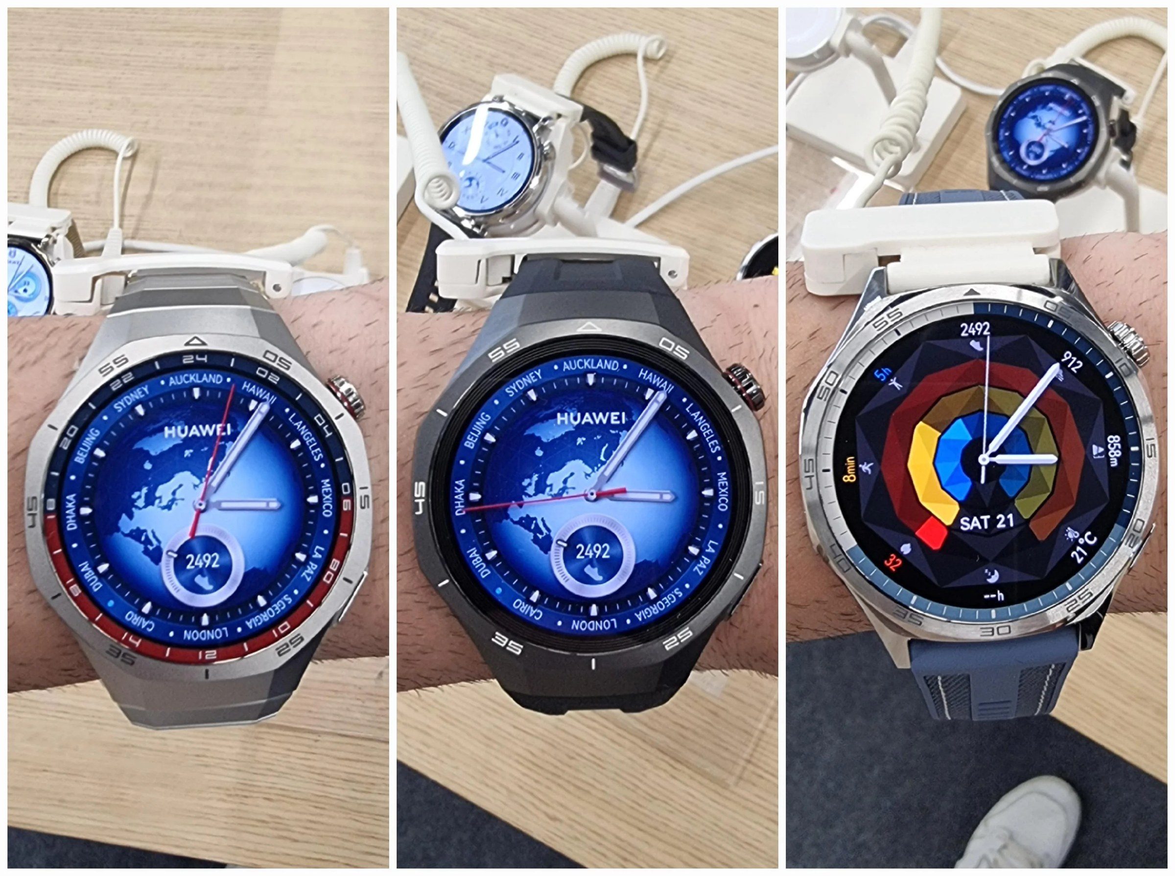 Montres connectées Huawei Watch GT 4 et Huawei Watch GT 5 posées côte à côte
